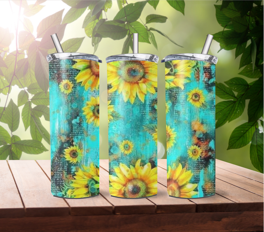 Blue Background Sunflowers