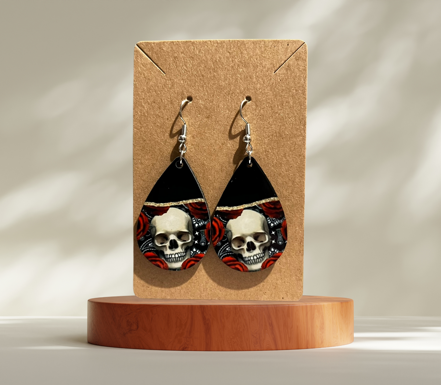 Red Rose Skull Earrings