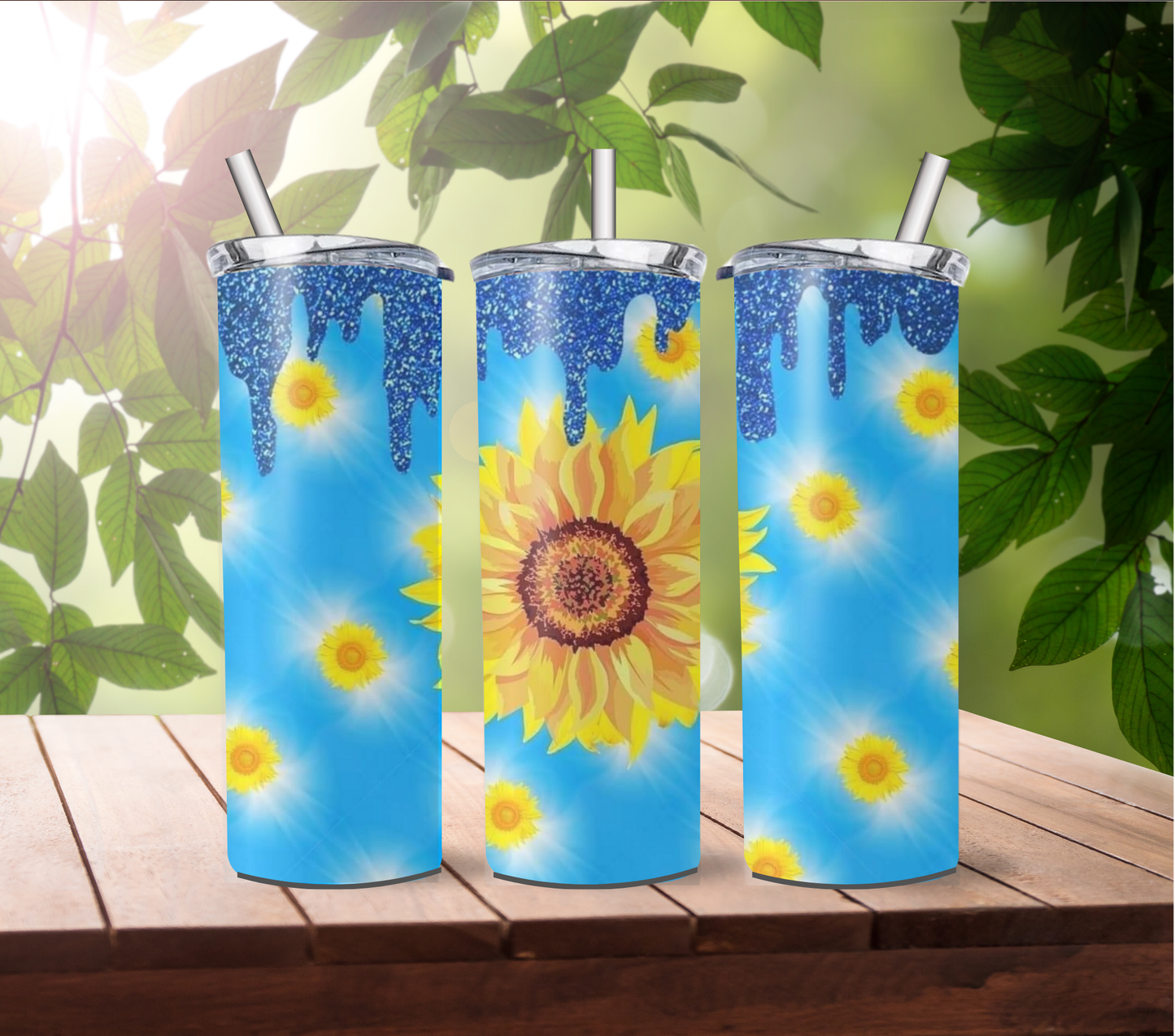 Sunflowers Blue Glitter