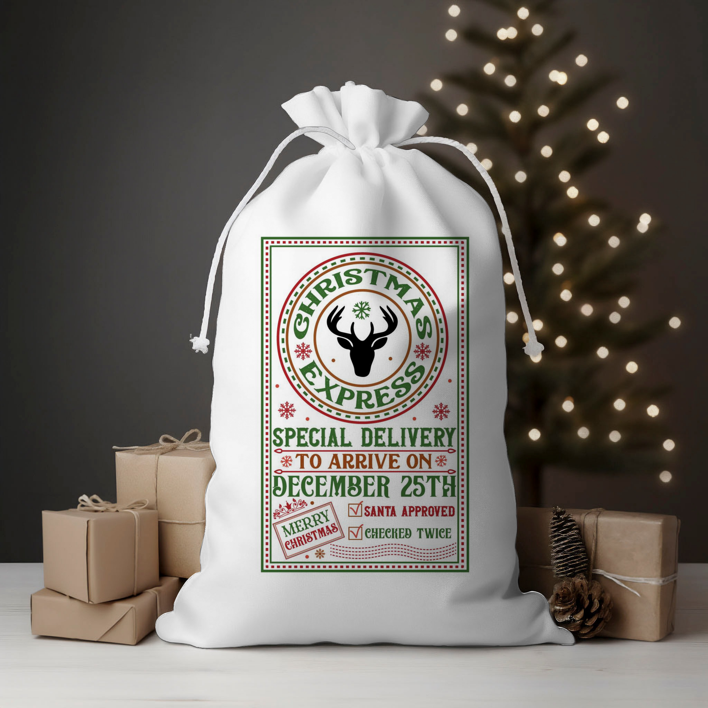 Christmas Express Red & Green Santa Sack