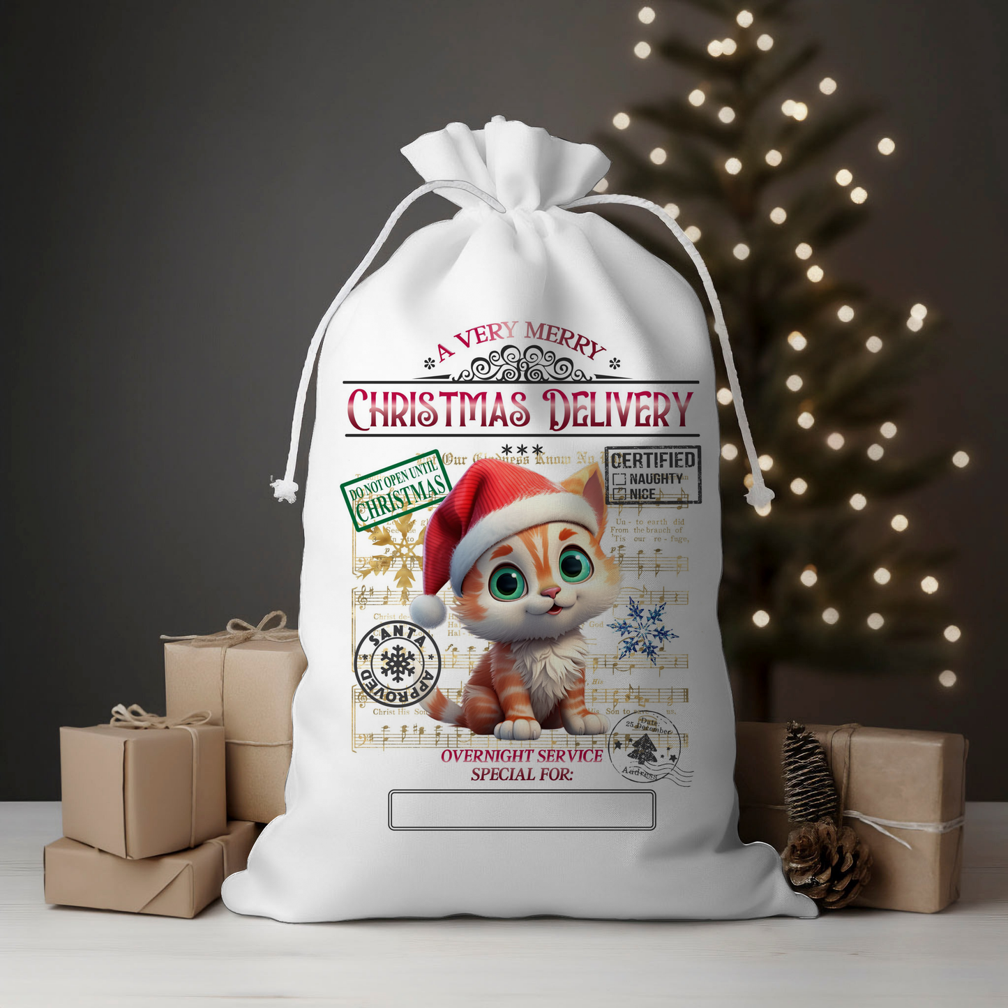 Delivery Cat Flakes Santa Sack