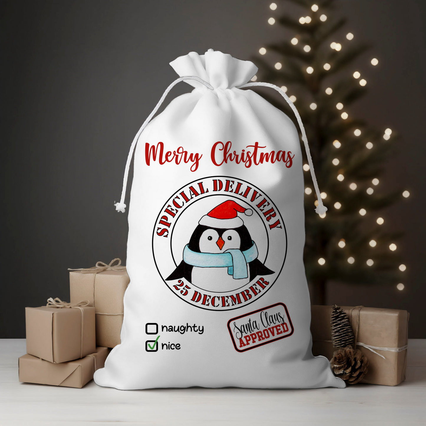 Delivery Penguin Santa Sack