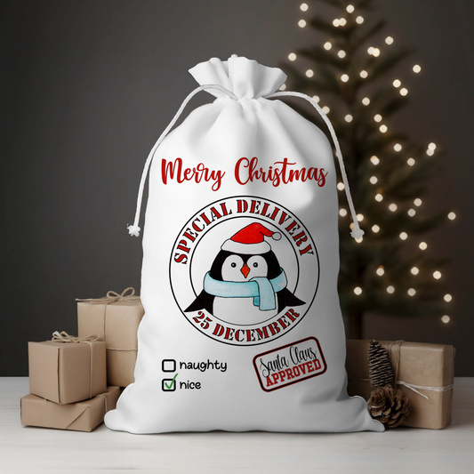 Delivery Penguin Santa Sack