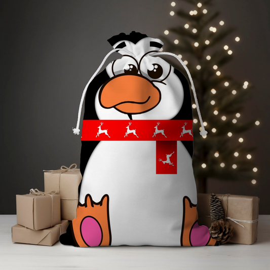 Festive Penguin Deer Santa Sack