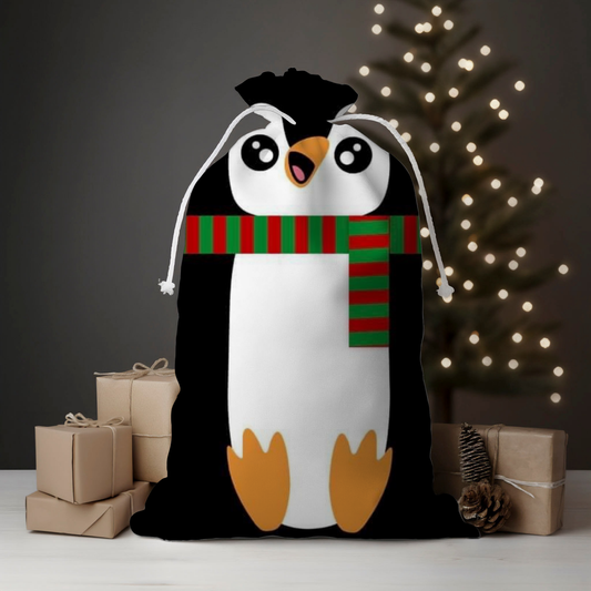 Festive Penguin Stripes Santa Sack