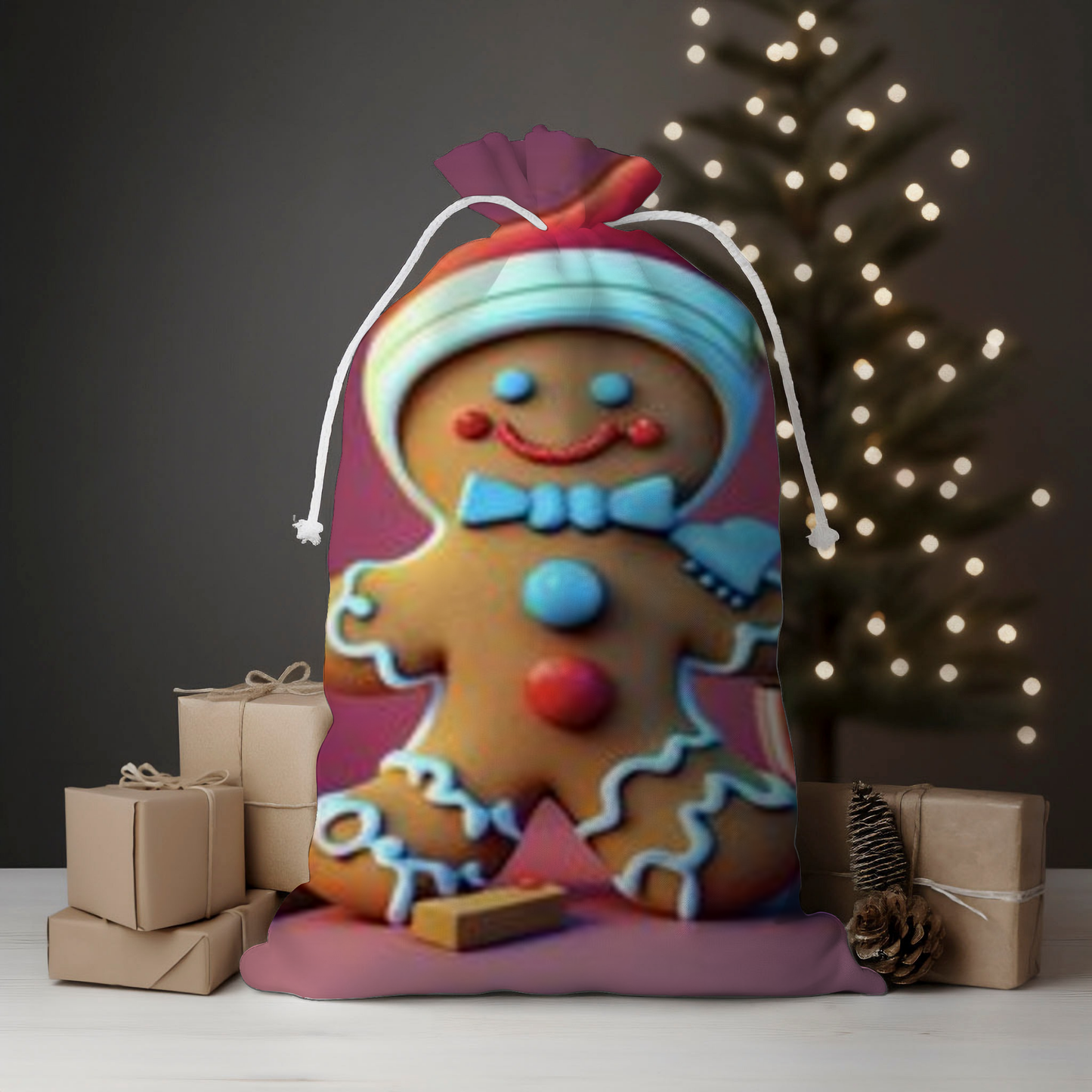 Happy Gingerbread Santa Sack