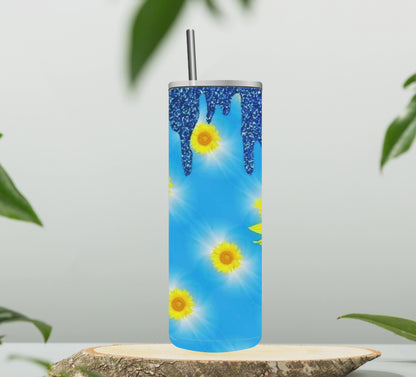 Sunflowers Blue Glitter