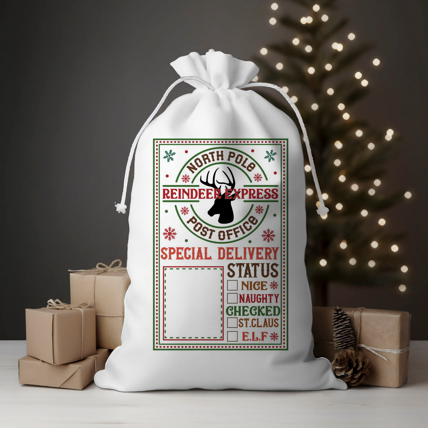 Reindeer Express Deer Flakes Santa Sack