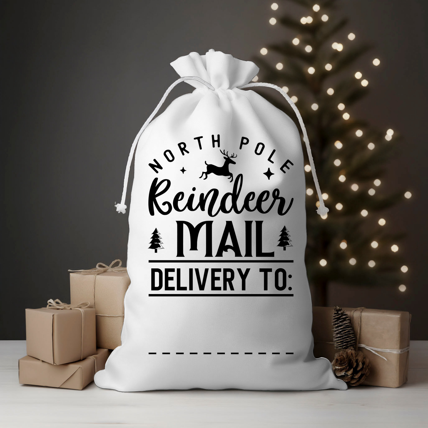 Reindeer Mail Deer Trees Santa Sack