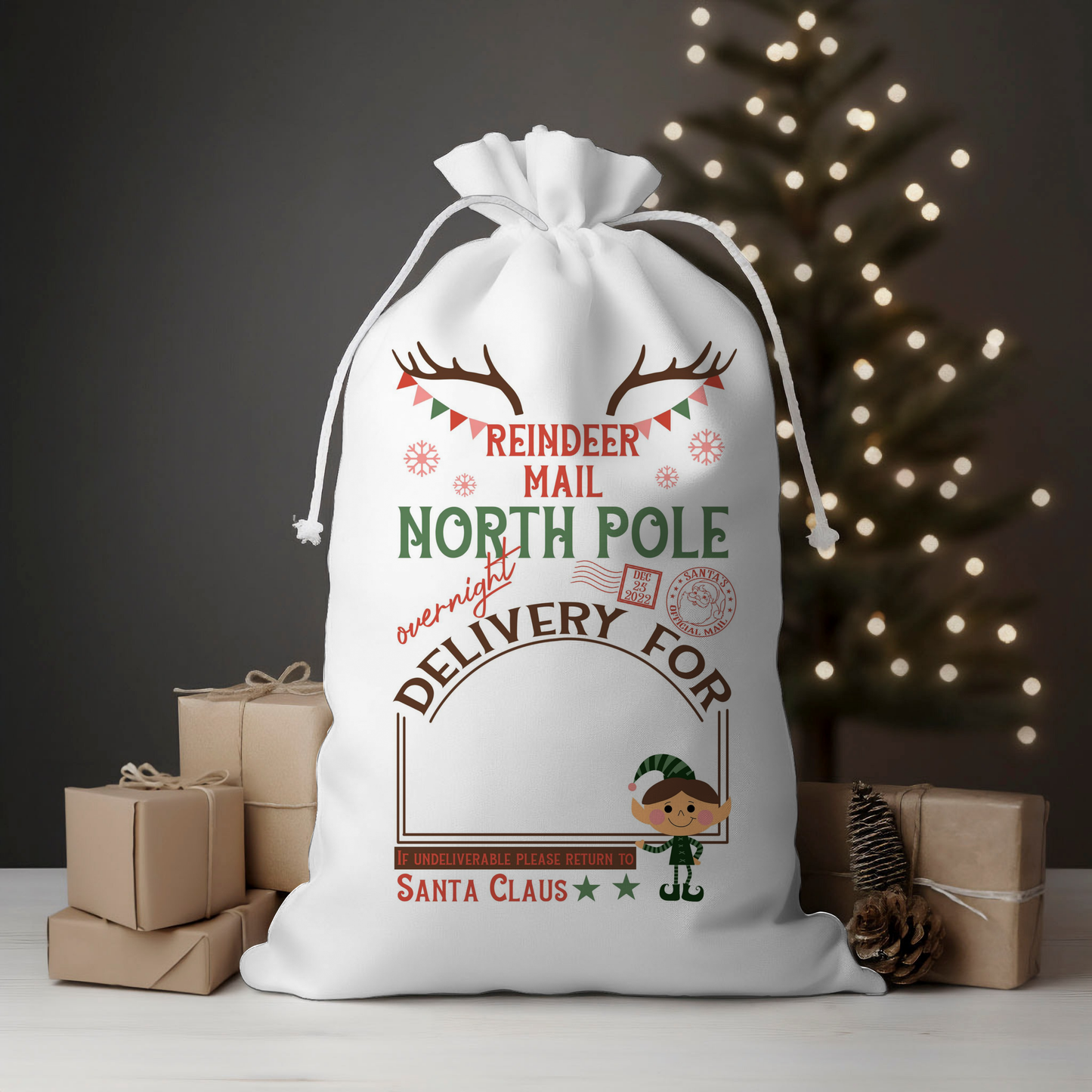 Reindeer Mail Elf Santa Sack