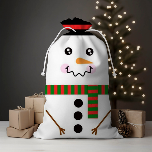 Snowman Black Buttons Santa Sack