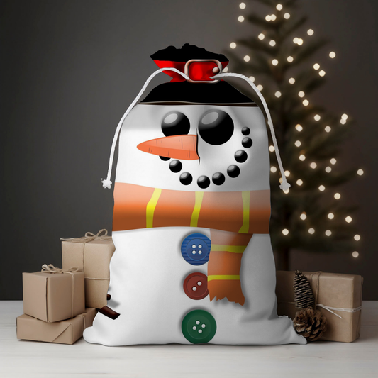 Snowman Colorful Buttons Santa Sack